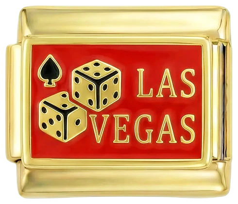 Las Vegas with Dices on Red Plate on Gold