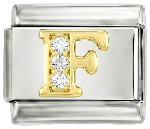 Letter F in Gold with Stones, on Silver