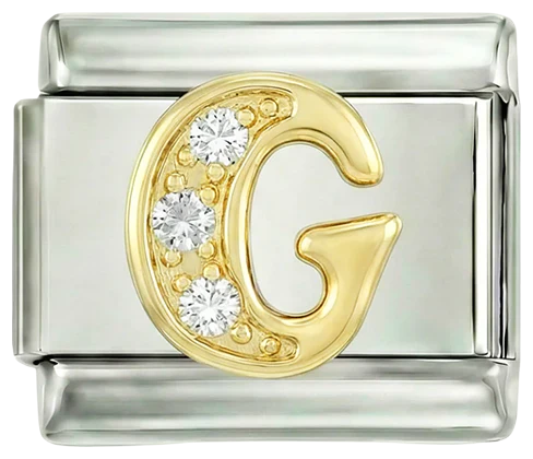 Letter G in Gold with Stones, on Silver