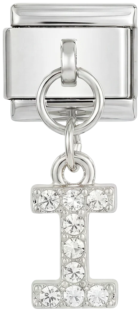Letter I with stones, Hanging, on Silver