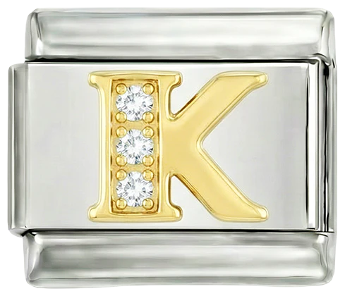 Letter K in Gold with Stones, on Silver