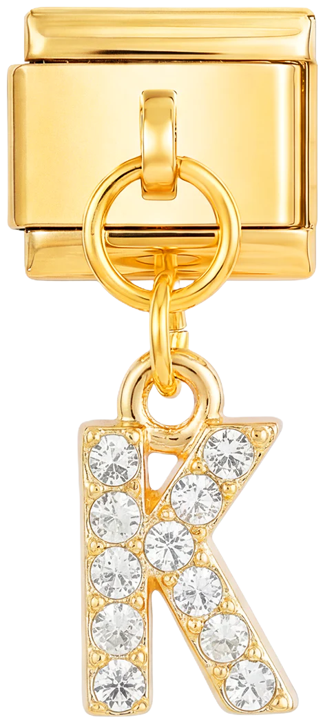 Letter K with stones, Hanging, on Gold