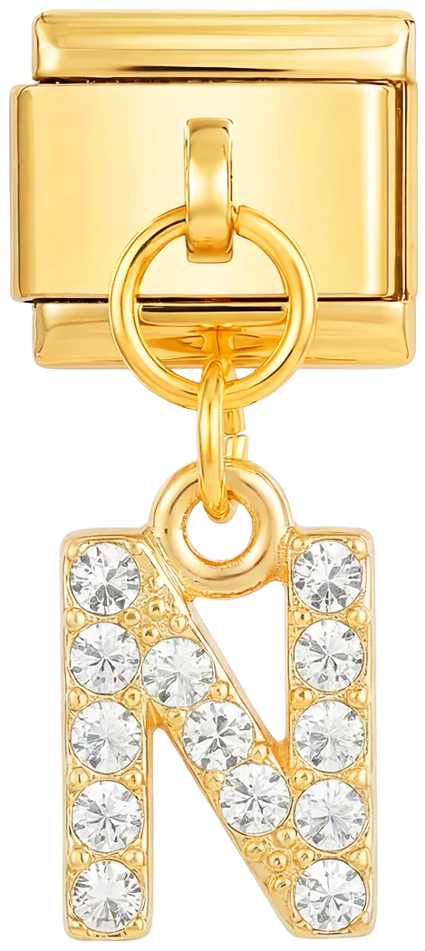 Letter N with stones, Hanging, on Gold