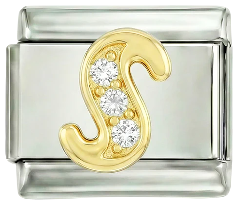 Letter S in Gold with Stones, on Silver