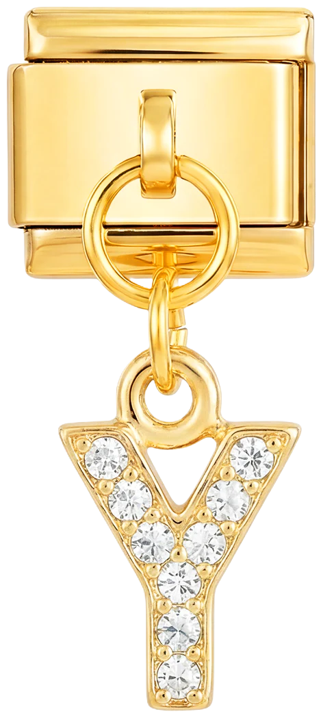 Letter Y with stones, Hanging, on Gold