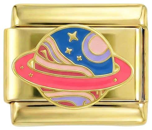Pink and Blue Saturn with Stars on Gold