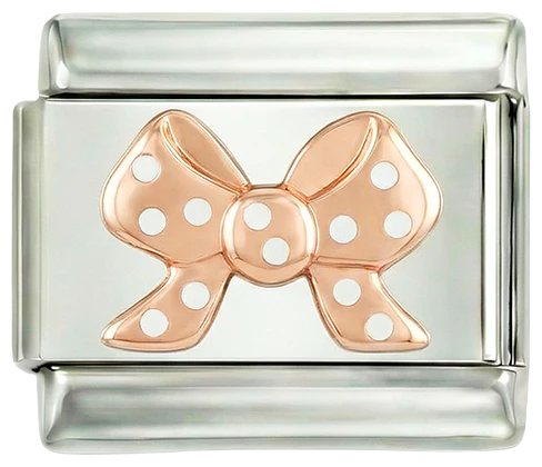 Rose Gold Bow Tie, White Dot, on Silver